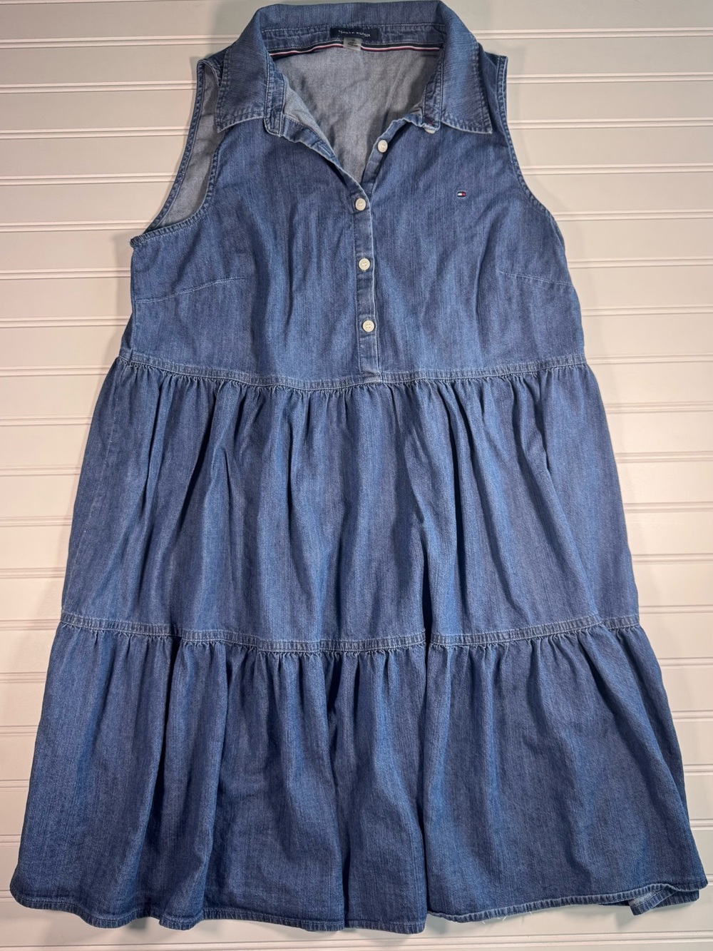 Tommy Hilfiger Sleeveless Denim Tiered Dress - Light Blue